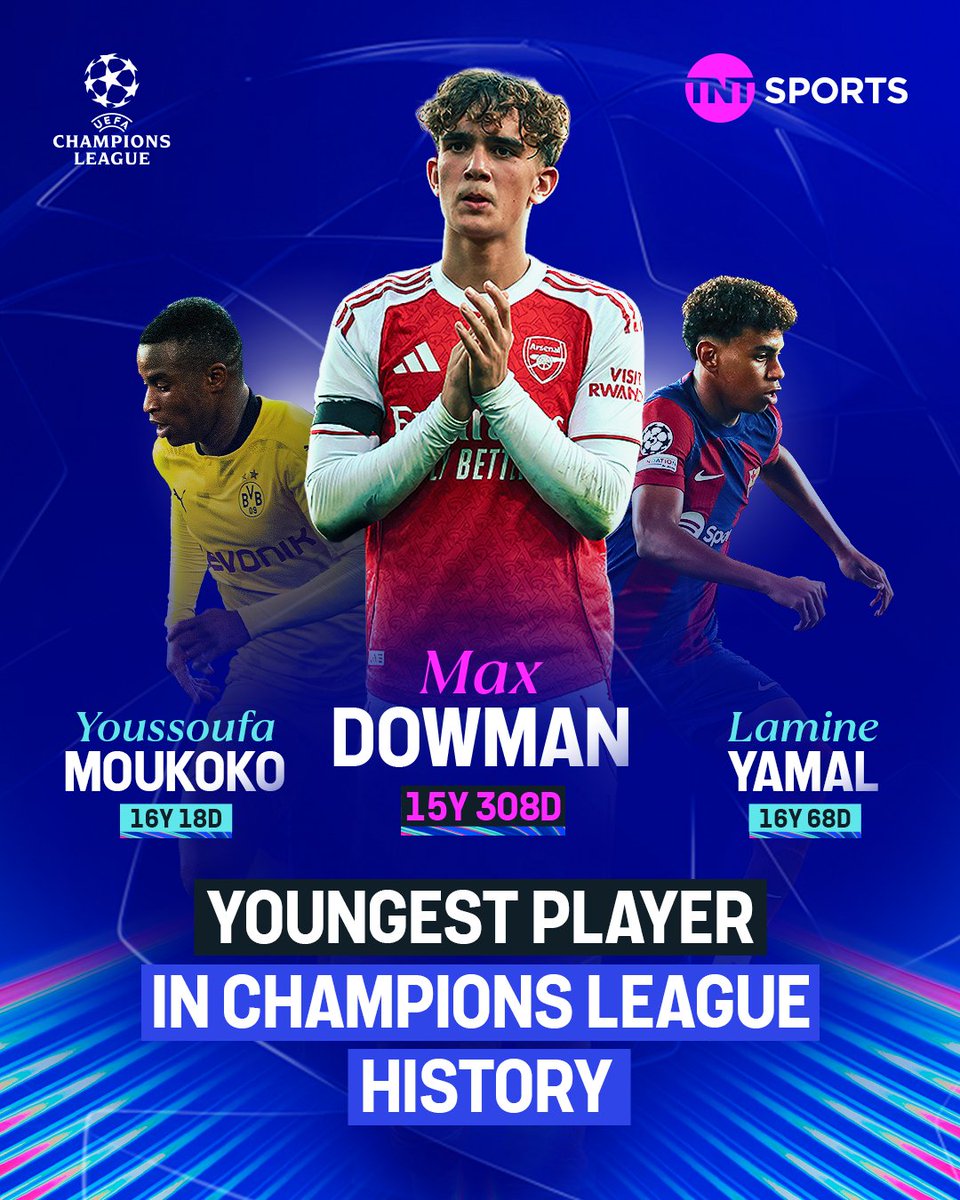 footballontnt's tweet image. Max Dowman becomes youngest player in Champions League history at 15 years and 308 days old 👏