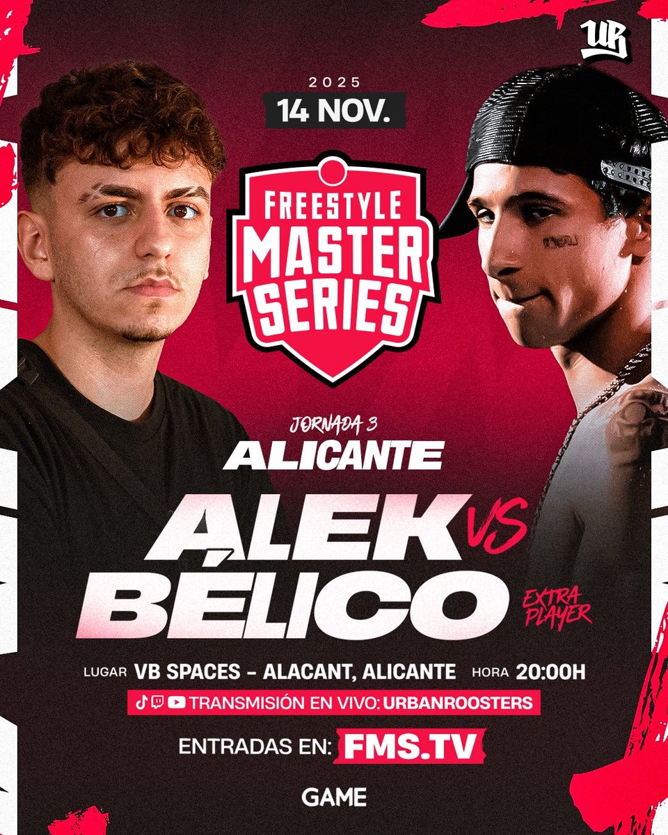FMSEspOficial's tweet image. 🎮 𝗔𝗟𝗘𝗞 𝗩𝗦 𝗕𝗘𝗟𝗜𝗖𝗢, 𝗟𝗨𝗭 𝗬 𝗢𝗦𝗖𝗨𝗥𝗜𝗗𝗔𝗗
🖤🤍 Alek llega después de su victoria contra Zasko a sumar puntos. Bélico tendrá su soñado debut en FMS

🗓️ 14 de noviembre 
📍 VB Spaces, 20h
🎟️ Entradas en FMS.TV
#fms #fmsespaña
