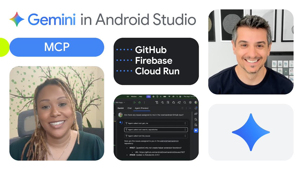 AndroidStudio's tweet image. 🔌 Connect Model Context Protocol (MCP) servers to Android Studio → goo.gle/47F2VI4

Expand the tools, knowledge, and capabilities of the AI Agent to be more productive and do even more with Agent Mode.