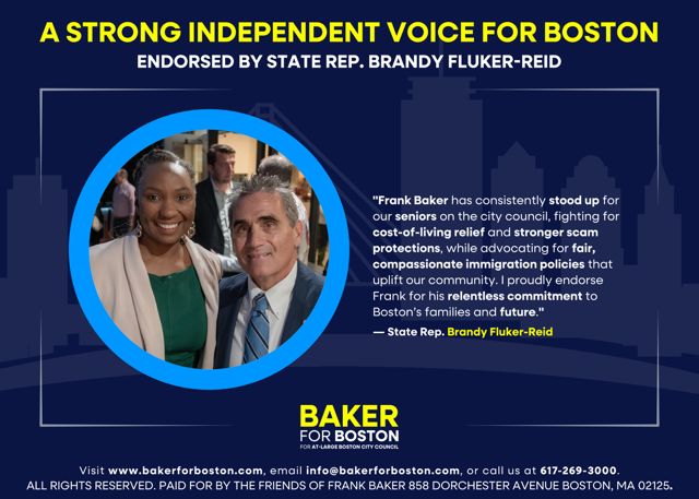 Thank you, State Rep. Brandy Fluker-Reid, for your incredible endorsement! Honored to have your support.

#NorthEnd #Charlestown #WestEnd #BeaconHill #DowntownBoston #FinancialDistrict #TheaterDistrict #LeatherDistrict #Chinatown #BayVillage #SeaportDistrict #FortPoint