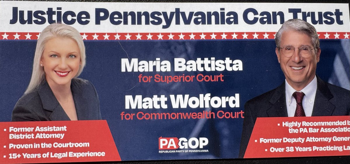 RepDelozier's tweet image. Today is Election Day ! Have your voice heard with our statewide judges and vote for Battista for Superior Ct and Wolford for Commonwealth Ct.