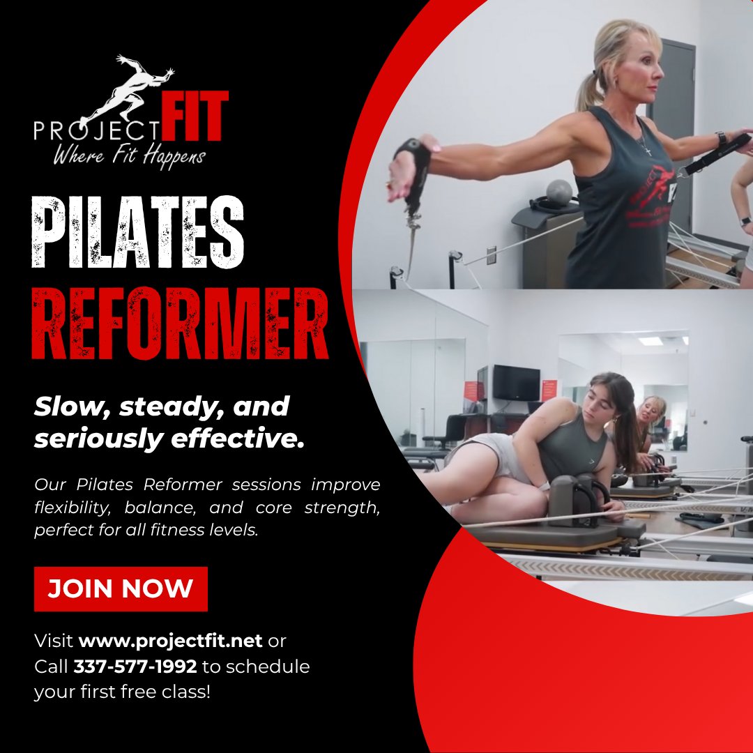 ProjectFit_LC's tweet image. Slow, steady, and seriously effective. 

Our Pilates Reformer sessions improve flexibility, balance, and core strength — perfect for all fitness levels. 

📲 Text 337-577-1992 to schedule your first free class!