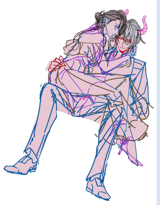 下書き→線画→色分け→完成