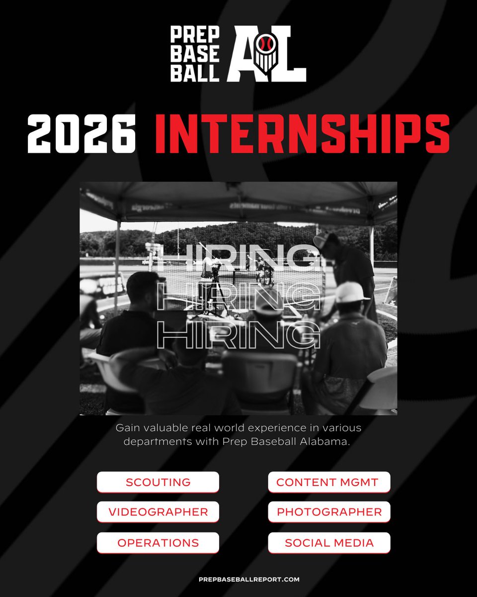 PrepBaseballAL's tweet image. We&apos;re looking for interns for Spring &amp;amp; Summer 2026! 🚨

Our Prep Baseball staff is seeking motivated interns for multiple roles — including scouting at the new River Run Park in Northport, AL.

Interested? Email sharp@prepbaseball.com to learn more and apply.