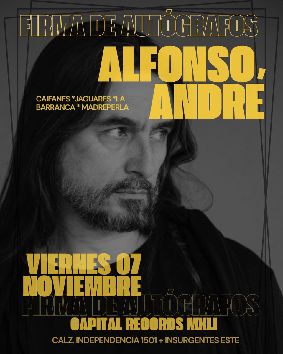 !MEXICALI!

<a href="/AlfonsoAndre/">Alfonso André</a> nos acompañará en <a href="/CapitalMxli/">CapitalRecordsMxli</a> 
No te lo pierdas 
Este Viernes 07 Noviembre 2025 a partir de las 3 PM.

Tendremos Venta de Merch 😉