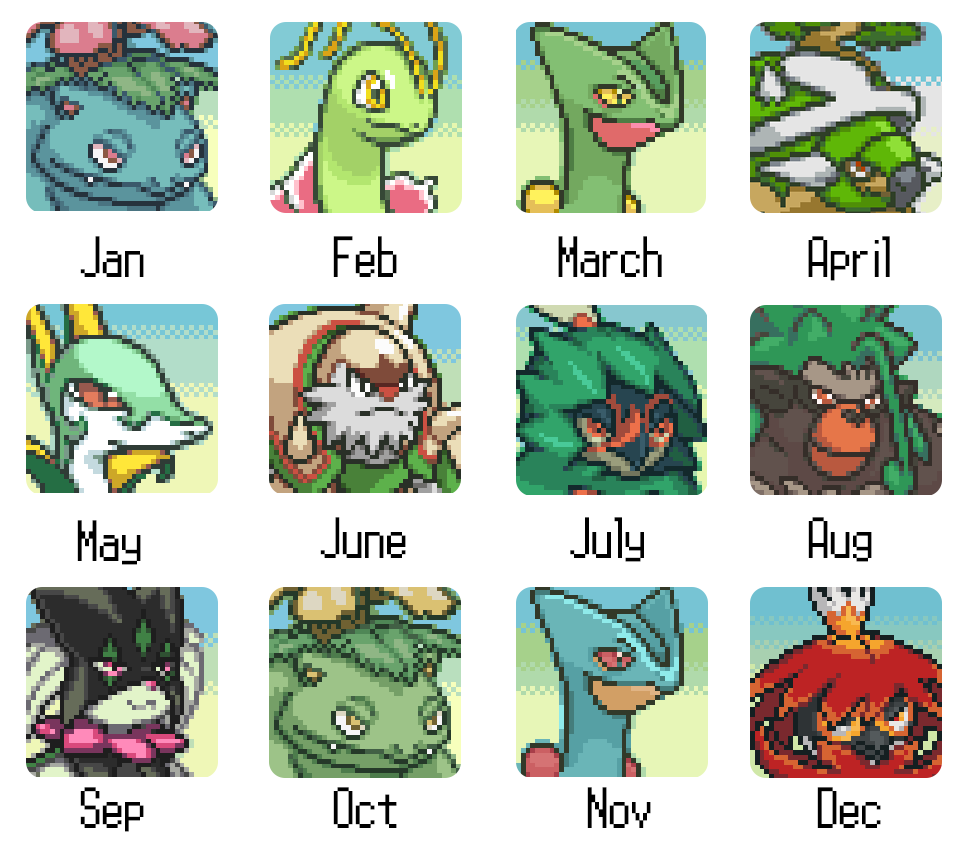 PokeDailyPost's tweet photo. Your birth month is the Pokémon you turn into (Grass starters version🍃) https://t.co/Zss5Cp4Wge