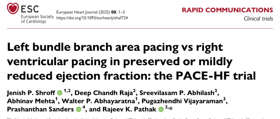 Glad to have our study in the EHJ. LBAAP superior to RV pacing in preserved or mildly reduced ejection fraction: the PACE-HF trial academic.oup.com/eurheartj/arti…