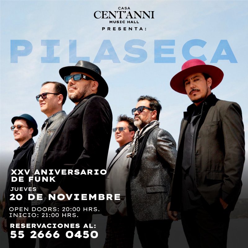 CDMX! Los invitamos a seguir festejando nuestro 25 aniversario 🎉. Estaremos el jueves 20 de noviembre en”Casa Centanni”en Polanco. Ya pueden comprar sus accesos 🎫 aquí: 

passline.com/eventos/pilase…

#pilasecaband #pilaseca #pilaseca25 #CDMX