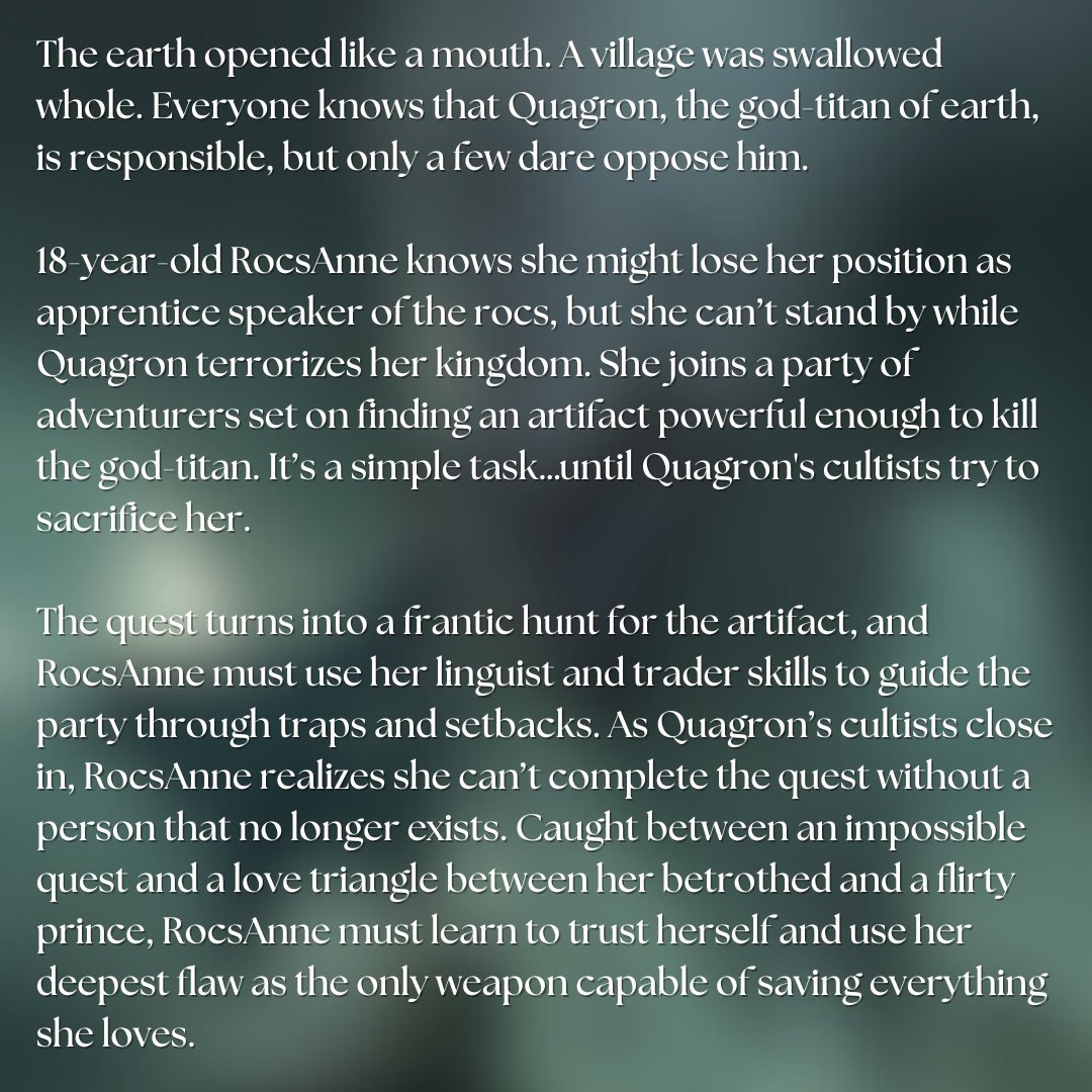 MCTaylor_author's tweet image. The Apprentice Speaker #YA #f 
⚔️Accepting feminine rage,   
❤️Slow-burn strangers -&amp;gt; lovers   
👀Elemental magic, D&amp;amp;D style creatures
😍Found family
💀Epic quest, ancient gods

12 partial, 2 full requests and counting. 
#agentsguide #questpit #Q #litagents