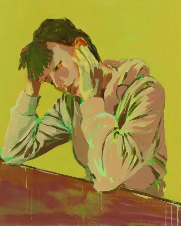 Self-portrait at the table, 2020 by Claire Tabouret (French, b.1981).
Oil on canvas | 100 x 81 cm.
Location: Pinault Collection.