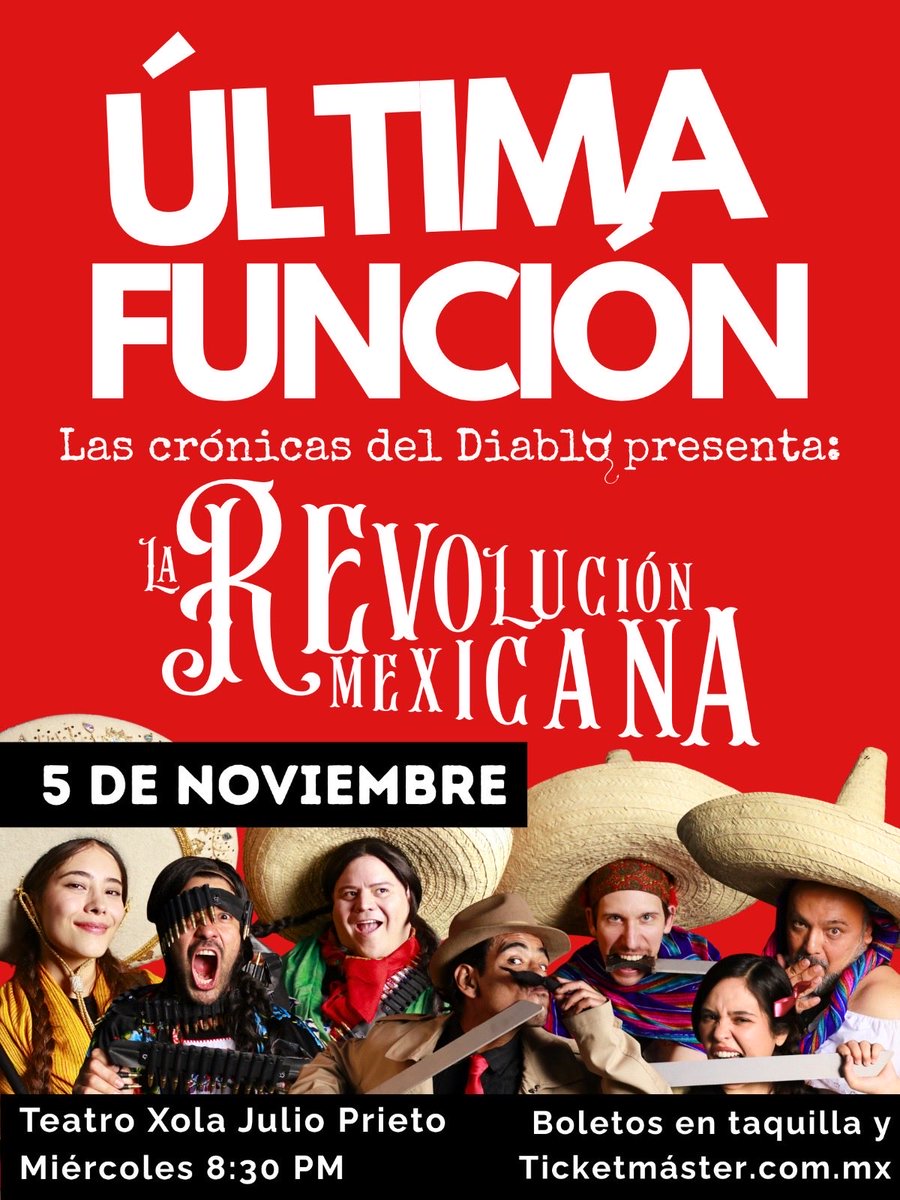 ¡La última función se celebra a lo grande!

¡Se parte de esta última noche de La Revolución Mexicana! Llena de sorpresas y muy buen humor.

¡Todos los boletos $300! 🎟 
ticketmaster.com.mx/explore/lascro…