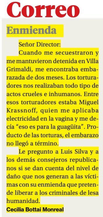 ¿Cecilia Bottai tendrá que envíar otra carta al vespertino?