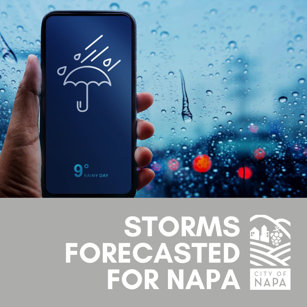 [para español👇] 🌧️ Weather Alert for Napa County – Be Prepared! 🌬️

A strong storm system is expected to impact our area Tuesday through Wednesday, bringing:
💨 Winds up to 55+ mph
🌧️ 2–3 inches of rain
⛈️ Possible thunderstorms
⚠️ High Wind Warning, Wind Advisory, and Flood