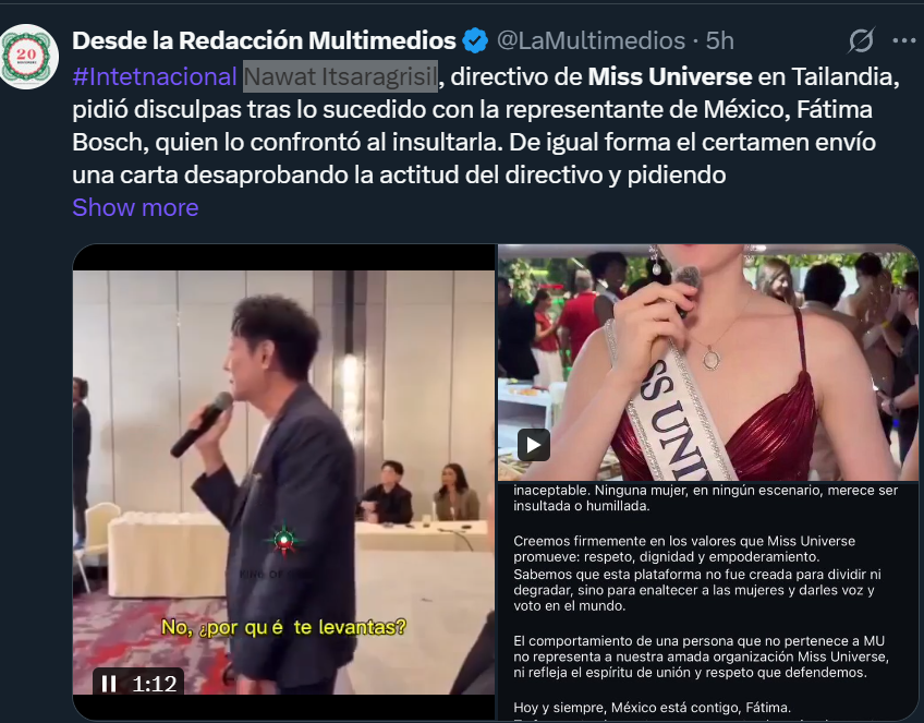 DarnelvaDoo's tweet photo. Contestants that walked out of Miss Universe 2025 in solidarity with Miss Mexico after director Nawat Itsaragrisil went on his disrespectful tirade.

Armenia, Bahamas, Belize, Bolivia, Bulgaria, Canada, Costa Rica, Denmark, Iran, Palestine, Panama, Puerto Rico, Spain https://t.co/bZfa7RC3S6