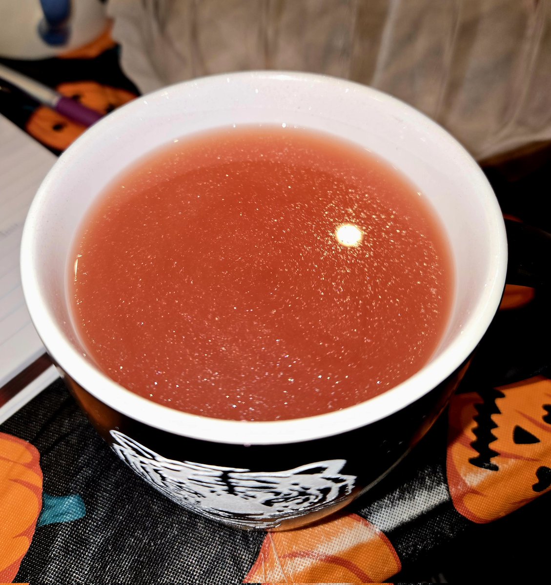 PeachofDebauch's tweet photo. Did I add glitter to my hot mulled cider? Yes. Did it need it? Also yes. https://t.co/LF6CIBUbGr