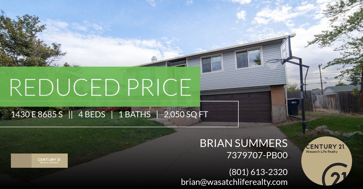 wasatchlifeut's tweet photo. 📍 Reduced Price 📍 This recently reduced home at 1430 E 8685 S in Sandy won't last long, so, don't wait to set up a showing! Reach out here or at (801) 613-2320 for more information!

Call/ Text 801-613-2320 https://t.co/ugCLWdxDIZ https://t.co/X5Dequ7hPf https://t.co/OwvweubQRt