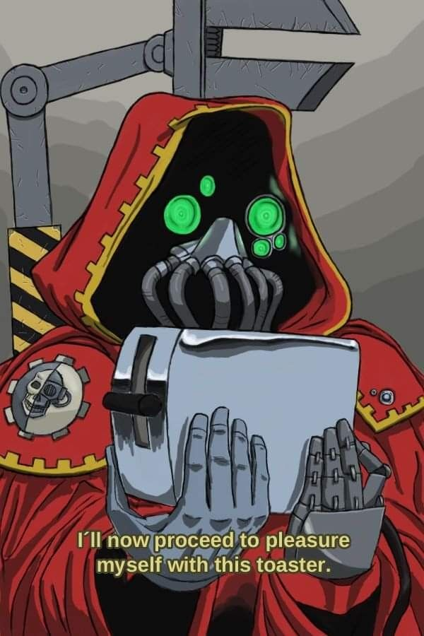 GoldieWygorn's tweet image. Mechanicus!

ALSO TOASTY I'M SO SORRY I WAS LOOKING FOR AN IMAGE OF THE MECHANICUS AND I FOUND THIS