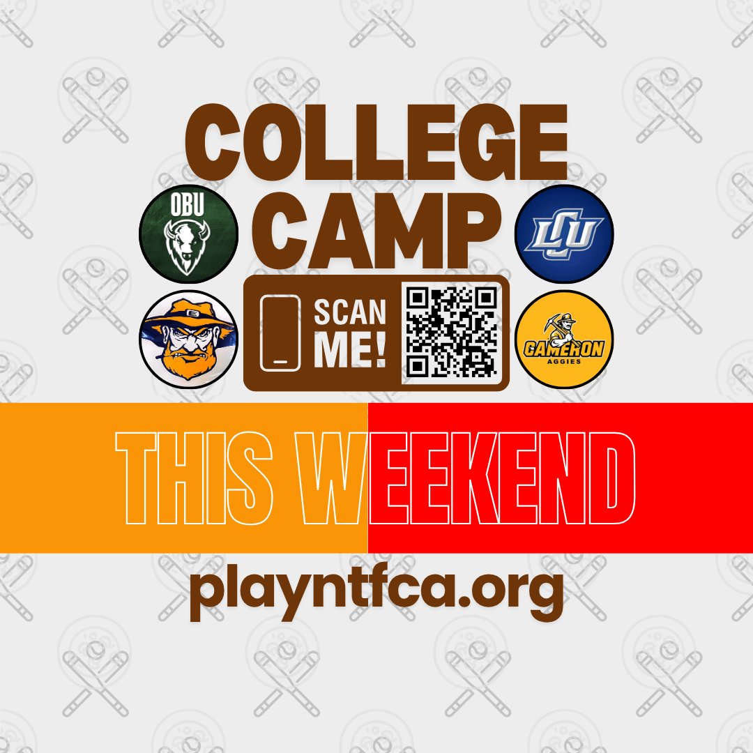 THIS WEEKEND!!!
🥎🥎🥎
Join us for another college camp this weekend in DFW. Use the QR code or visit our website at playntfca.org for details &amp; registration