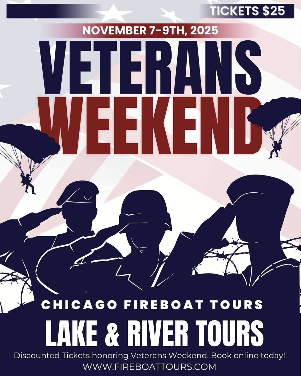 VetBizProject's tweet image. Our friends at Chicago Fireboat Tours — a proud Veteran-owned business supported by Veteran Business Project’s vharmony™ program — are offering a special $25 price on all Lake and River Tours this Veterans Weekend (Nov. 7–9)!

Book your tour today: hubs.ly/Q03RhnbF0