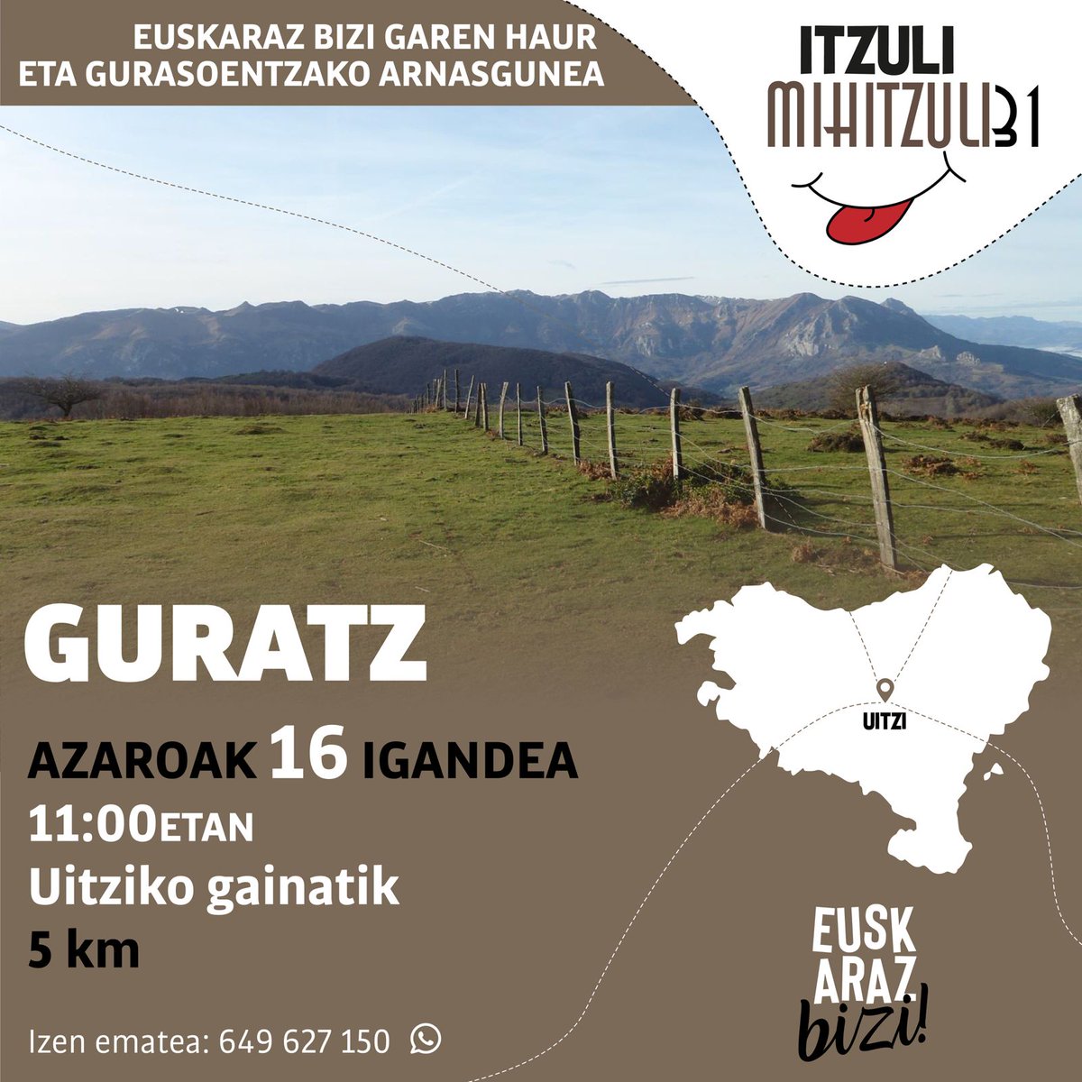 Eremu erdaldunduetan bizi garen euskaldunok sakabanatuta bizi gara;
euskaraz bizitzeko dauzkagun aukerak gutxi dira; horregatik, orain hiru urte,  haur eta guraso euskaldunei zuzendutako #ItzuliMihitzuli egitasmoa abian jarri genuen.
Euskaraz bizi!