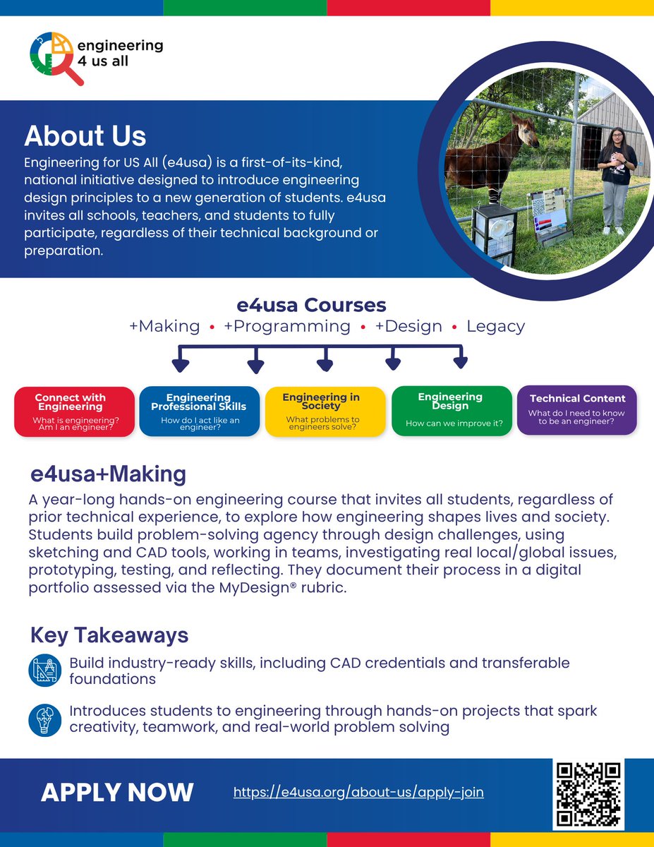 Maryland’s new Engineering &amp; Tech Ed Program of Study is here and #e4usa is aligned! Give your students real-world engineering experiences, university credit, and credential pathways.
See Kelly Dunston’s story from <a href="/MCPS/">MCPS</a> e4usa.org/news/montgomer…
Apply: e4usa.org/about-us/apply…
