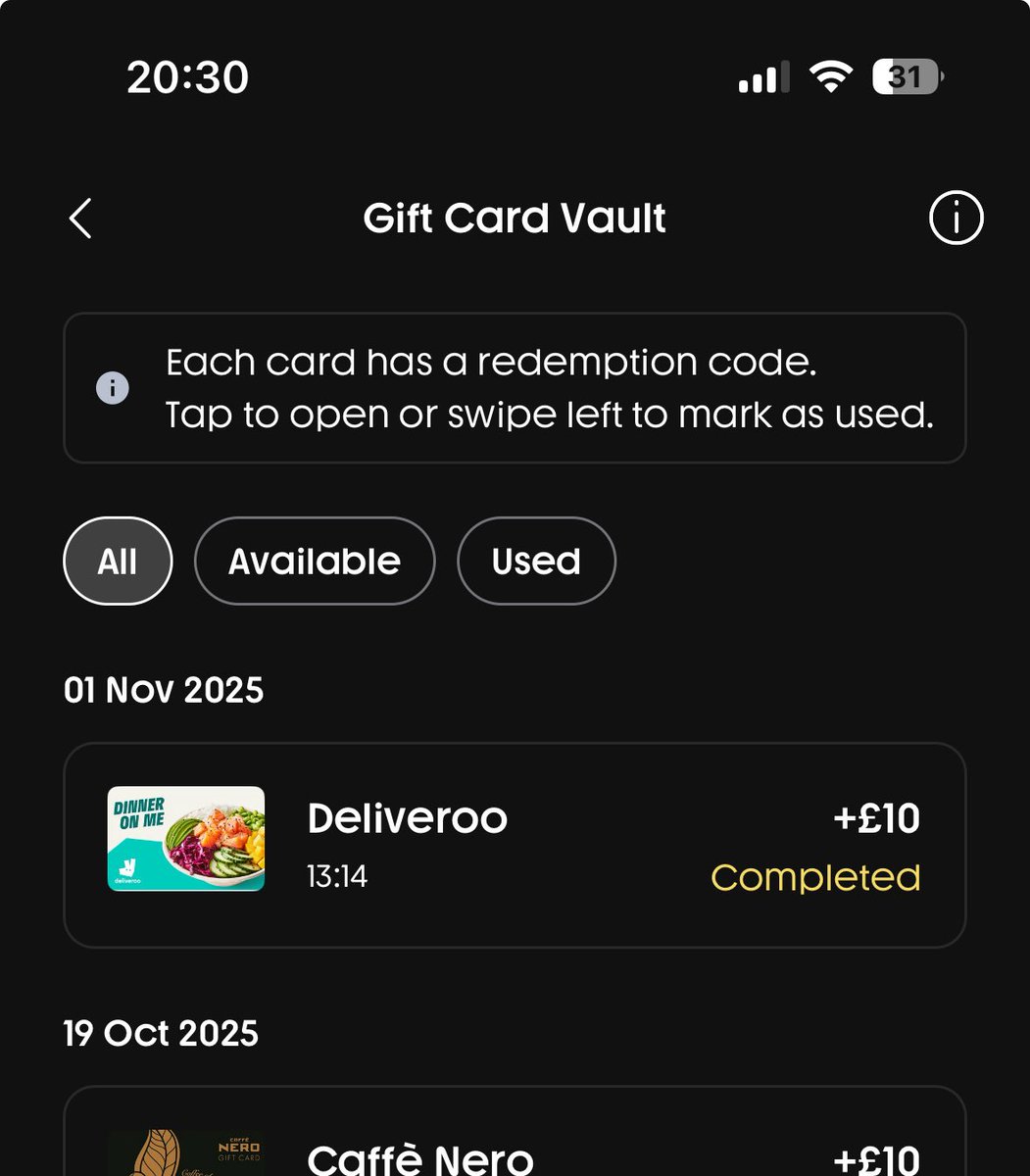 MartinHarryR's tweet image. Already making full use of my super boosted perks 🚀 plus a little takeaway treat gift card for the weekend 🍱