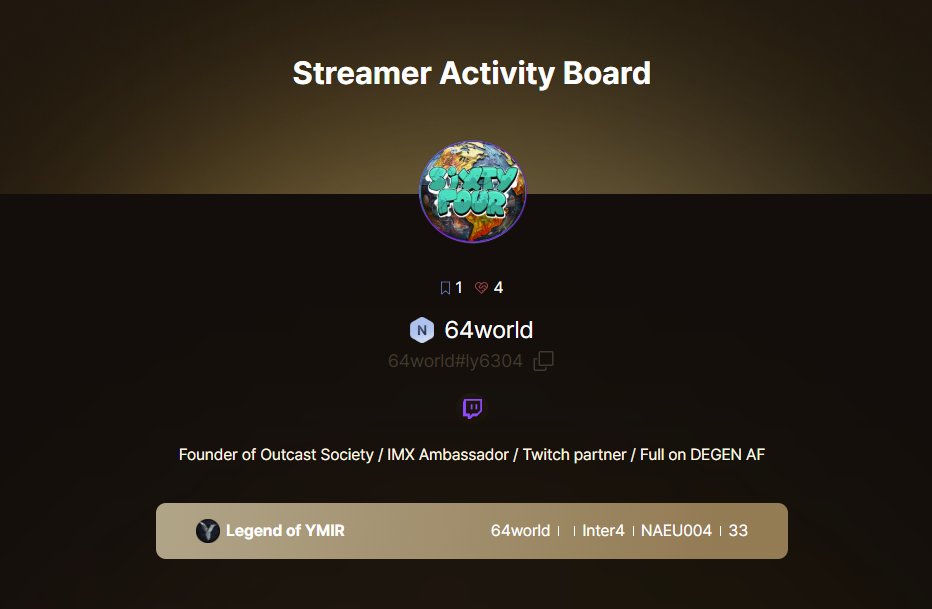 YOOOO!!!
I got accepted as a partnered streamer w/ <a href="/LegendofYMIR_JP/">Legend of YMIR グローバル【日本公式】</a> which ALOT of us at <a href="/OutcastSocietyX/">Outcast Society | Web3</a> have been grinding like lunatics 😍

Big ahh Ymir stream tonight baby! 💪🏻
9:30 PM EST!
You can support your boy by using code 👇🏻
64world#ly6304

Hype af about this tbh. 🫡