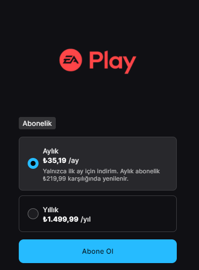 Epic'de EA Play aboneliği 35₺ kaçırmayın.