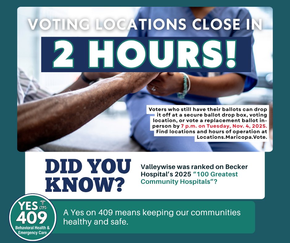 YesonProp409's tweet photo. 🚨2 HOURS LEFT! 🚨
Every vote counts — and yours can make the difference!
🗳 Drop off your ballot or vote in person before 7 p.m. TONIGHT (Nov. 4)
📍 Find where to vote: https://t.co/8xa3Jr7PV3 https://t.co/KVLEDT1NFr