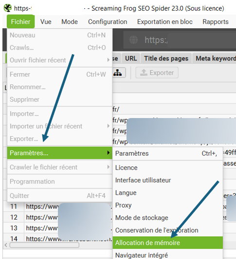 Le petit truc👍==> En modifiant la mémoire virtuelle de mon PC (taille personnalisée 2048/8192) + l'allocation de mémoire Screaming Frogs (passée de 2 à 8Go), j'ai gagné 9Go de mémoire sur mon disque C...et S. Frogs fonctionne mieux en sollicitant moins la mémoire virtuelle.