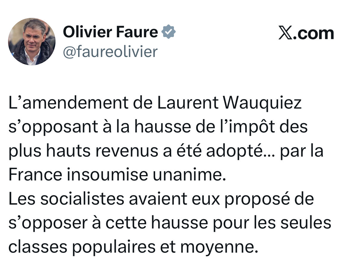 StefPalomba's tweet photo. Comédie socialiste en trois actes.

1/3

Il y a dix jours, les socialistes votent CONTRE un amendement qui réintroduit l’indexation du barème de l’impôt sur le revenu.

@p_brun et @faureolivier s’insurgent : comment LFI a pu voter un amendement signé Wauquiez ?? https://t.co/fgZgZU2B9i