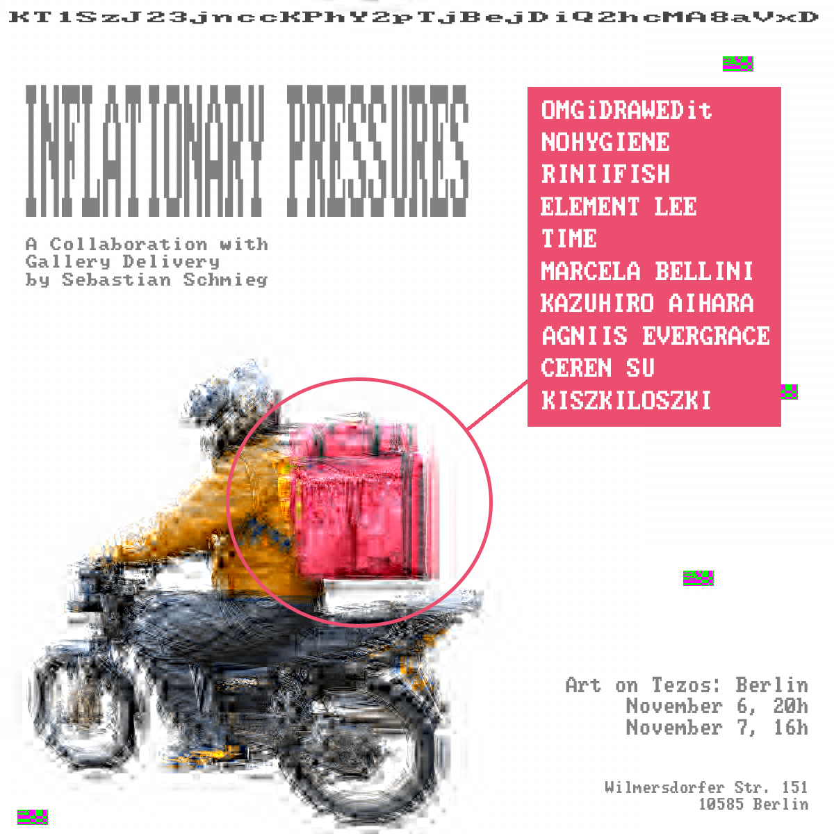 The first aVxD Activation will serve (literally)

It is part of a collaboration with Sebastian Schmieg's Gallery Delivery.

Call it: "Inflationary Pressures"

November 6-7, <a href="/artontezos_/">Art on Tezos</a> : Berlin