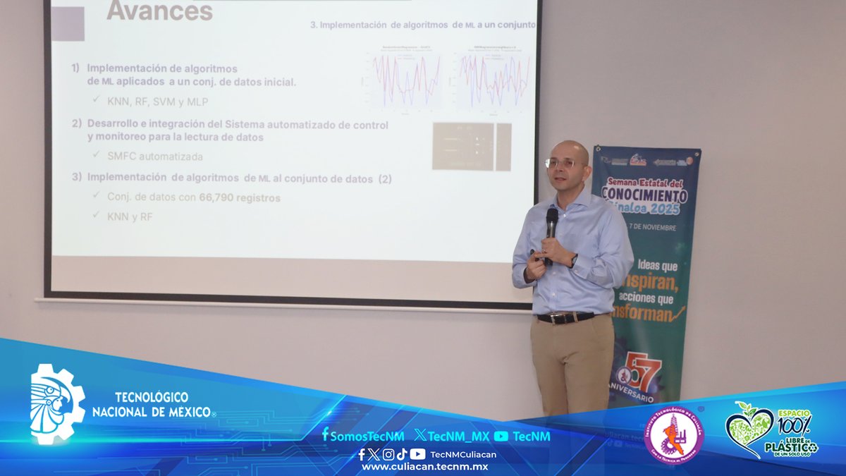 TecNMCuliacan's tweet photo. La comunidad del ITC participó en la conferencia impartida por Rogelio Prieto Alvarado, Blenda Ramírez y Héctor Rodríguez, quienes compartieron sus investigaciones sobre el uso de técnicas de Machine Learning para optimizar la generación de bioenergía. ⚡🧫💻 https://t.co/WDDMN0C21M