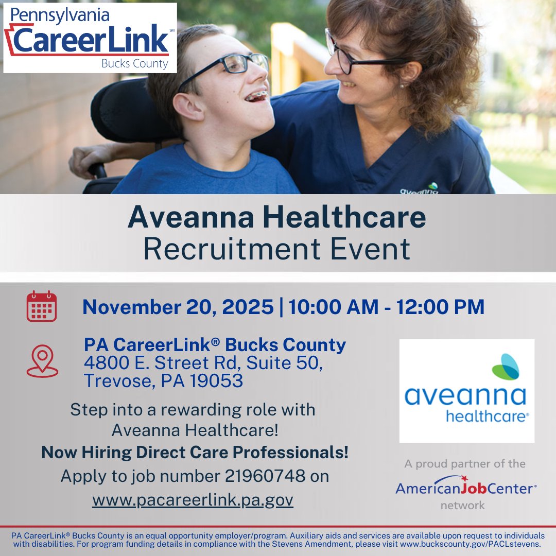 Another Recruitment Event! Join us at the Aveanna hiring event on November 20, 10am-12pm. #hiring #DirectCareCareers