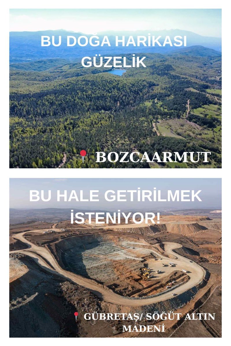 Bilecik'te ormanların ve su varlıklarının ortasına altın madeni projesi planlanıyor. 3 hektarlık ormanlık alan hedefte. Bozcaarmut Köylüleri'nin aktardığına göre altın madeni düşünülen alan ve aynı şirketin Bilecik Söğüt'teki altın madeni. Lütfen aşağıdaki hesabı da takip edin.
