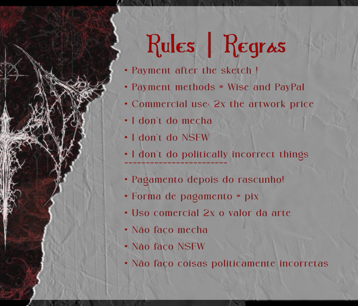 SPECIAL HOLIDAY COMMISSIONS!
Valid until December 31st 

COMMISSIONS ESPECIAL DE FIM DE ANO!
Validas até 31 de dezembro