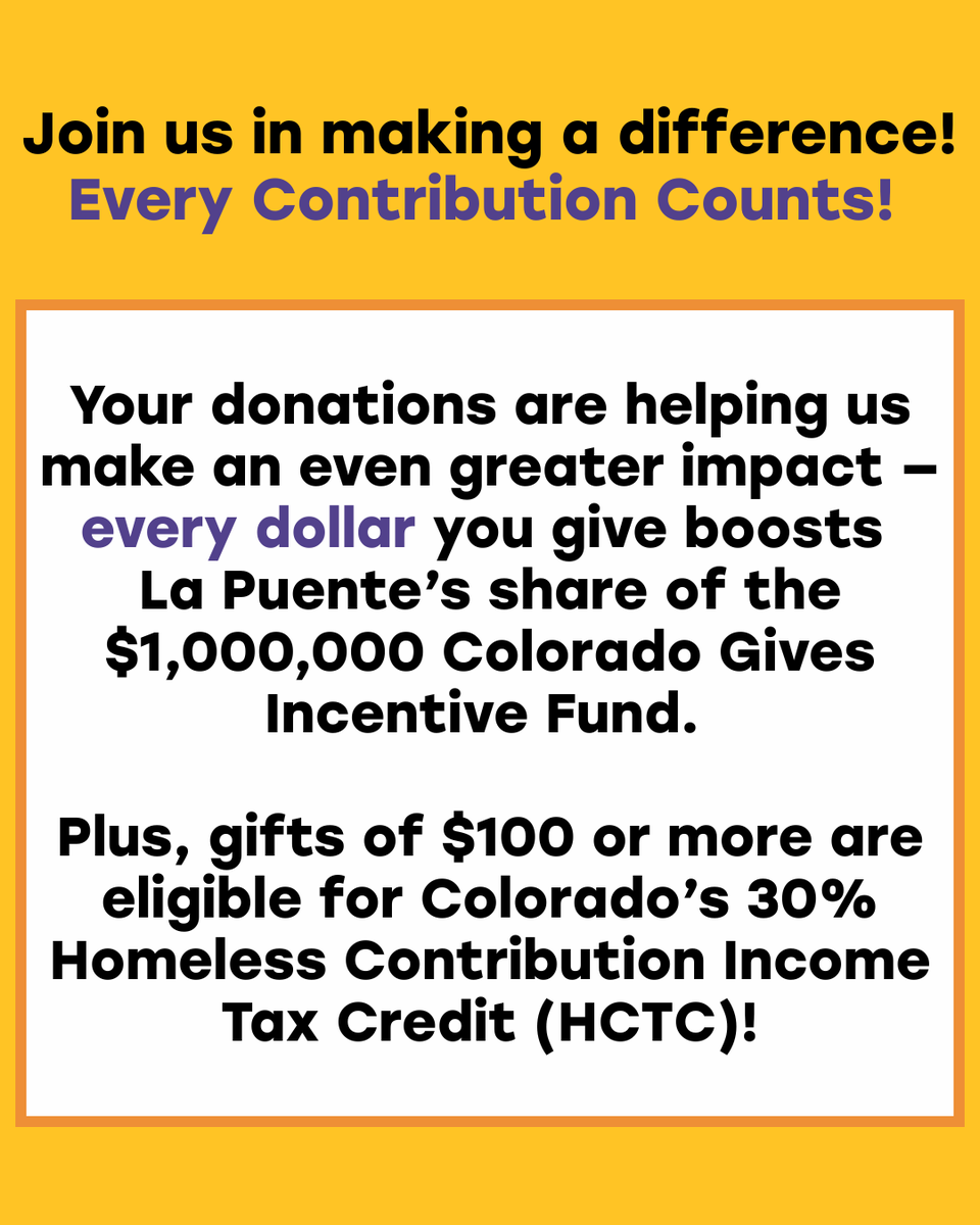 🌟From now until December 9th, consider donating to La Puente's Colorado Gives Day Portal🌟
coloradogives.org/organization/L…

La Puente's Colorado Gives account is open all year round, but this specific time frame allows for YOUR donation to stretch a little further!
#ColoradoGivesDay