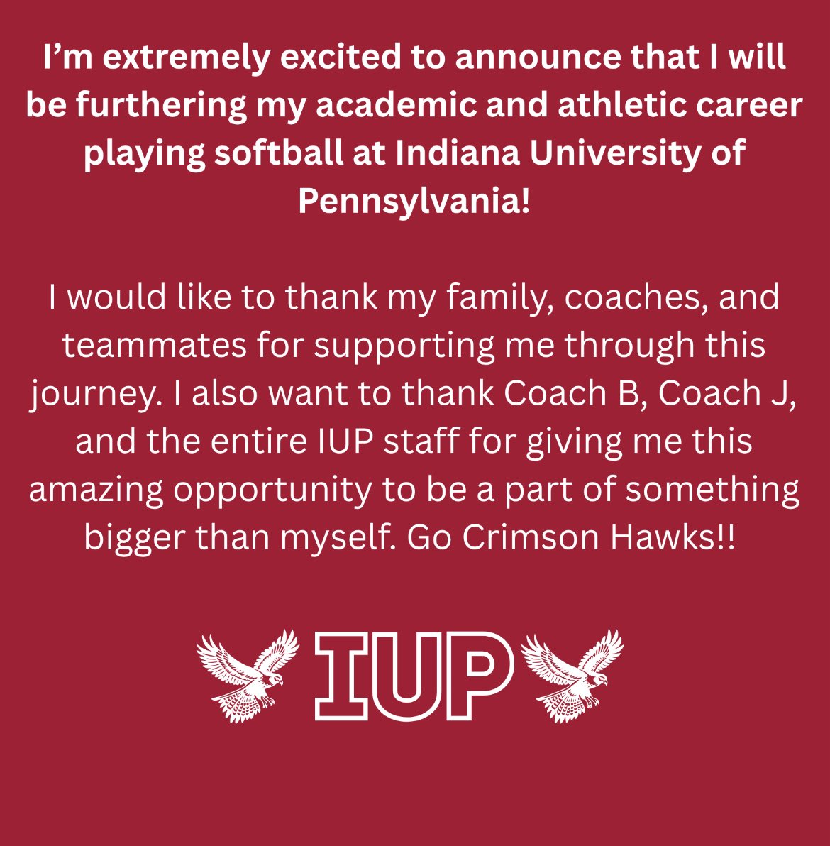 Blessed to be a Crimson Hawk!! ♥️🖤#talonsup <a href="/IUPsoftball/">IUP Softball</a> <a href="/IUPCrimsonHawk/">IUP Athletics</a> <a href="/OHCobras08/">Ohio Cobras 08 (2026/2027)</a> <a href="/micaelaminner/">Micaela Minner</a>