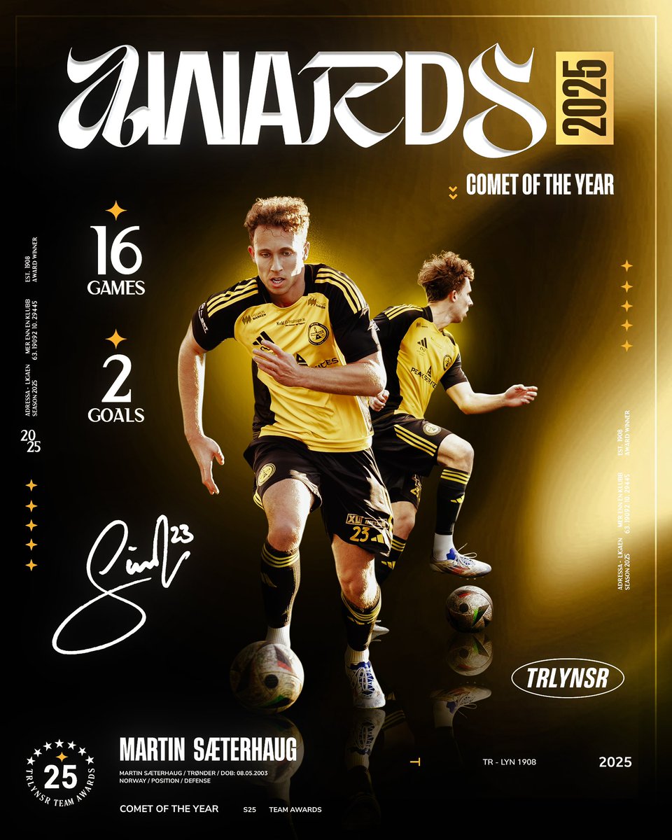 🏆• 𝑻𝑹𝑳𝒀𝑵𝑺𝑹 Awards 𝟤𝟢𝟤𝟧

Martin Sæterhaug er vinneren av prisen Årets Komet for 2025 sesongen! 🖤💛

#trlynsr2025