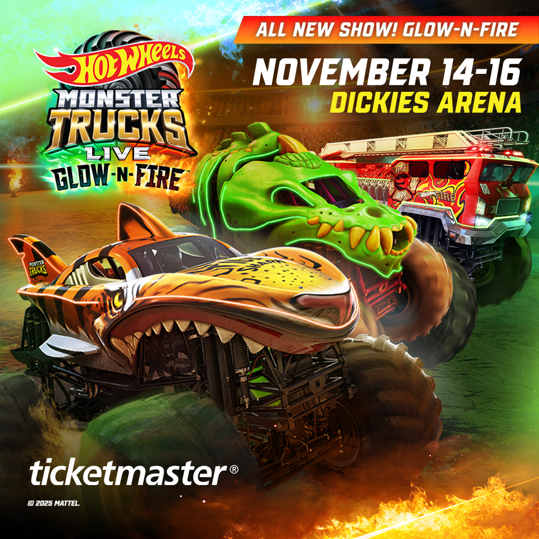 🔥 Hot Wheels Monster Trucks Live: Glow-N-Fire

🎟️ Win a family 4-pack w/ Al Farb @ 3:30pm — call 888-787-1963

🚚 Mega Wrex, Bone Shaker, Tiger Shark &amp; more!

🎫 Tickets @ ticketmaster.com