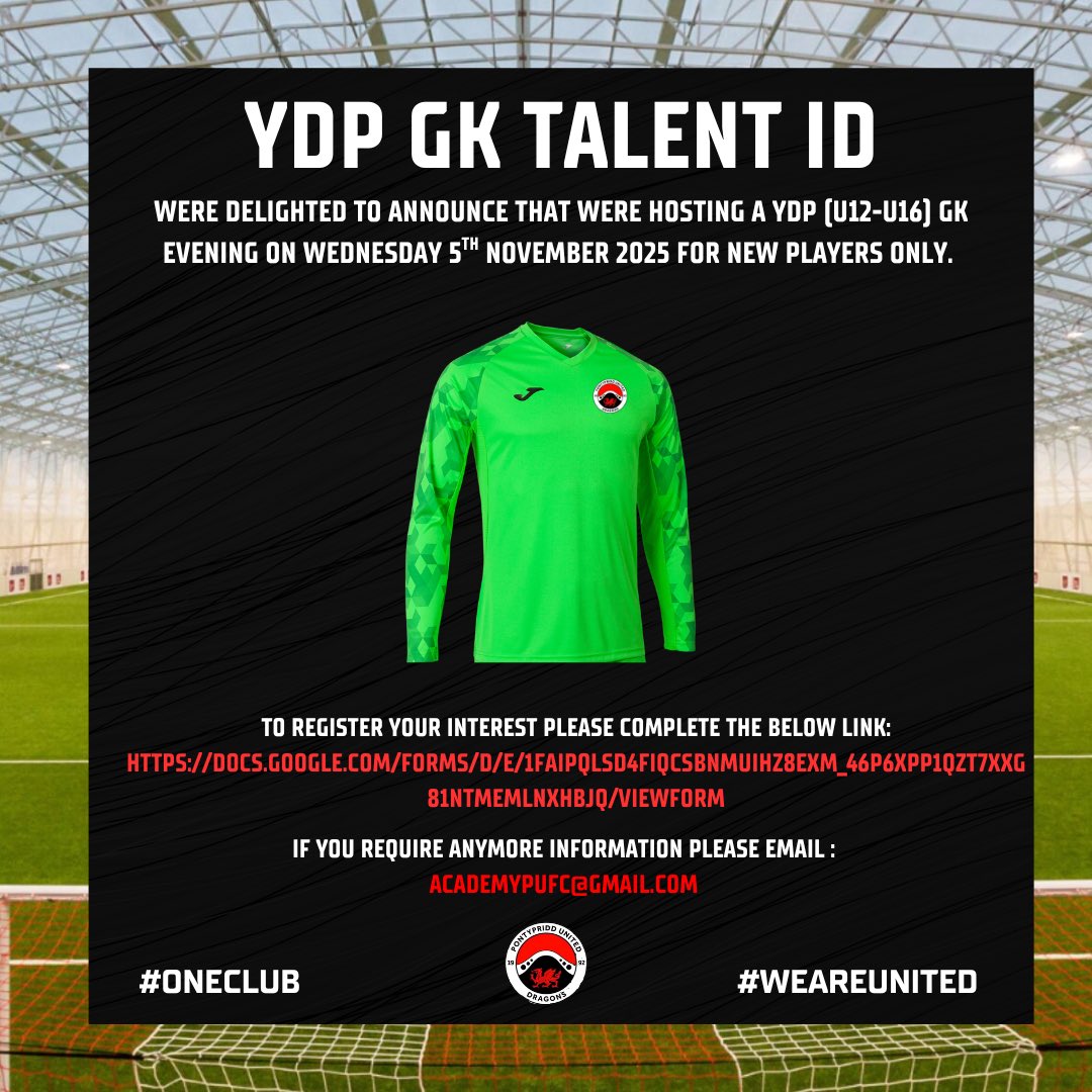 🧤𝗬𝗗𝗣 𝗚𝗢𝗔𝗟𝗞𝗘𝗘𝗣𝗘𝗥 𝗥𝗘𝗖𝗥𝗨𝗜𝗧𝗠𝗘𝗡𝗧

We’re hosting a YDP (U12s-U16s) goalkeeper recruitment evening tomorrow night. 

Sign Up Below ⬇️
docs.google.com/forms/d/e/1FAI…

#OneClub #WeAreUnited
