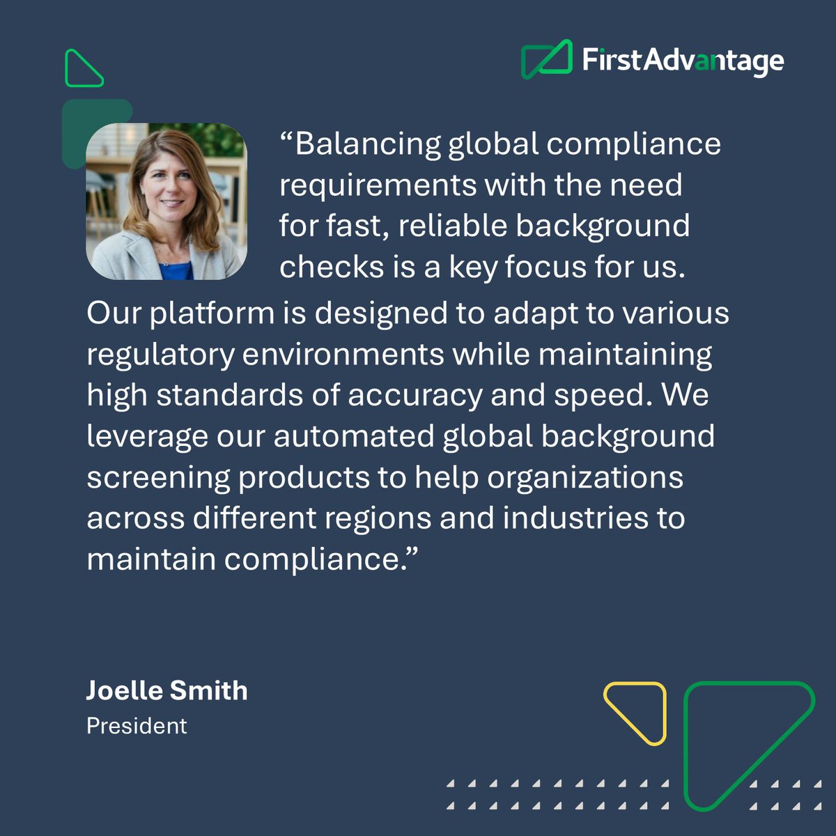firstadvantage's tweet image. Screening solutions designed to adapt to your hiring program. 👏🏼

Joelle Smith, President, explores how we are able to help global organizations balance compliance with the growing need for faster #BackgroundScreening.

Read more here: fadv.com/news/interview….