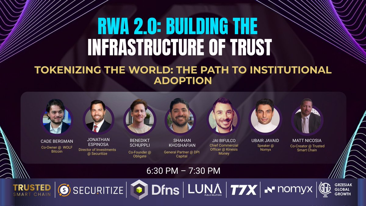 TrustedSociety's tweet photo. In just a few hours, we open #RWA 2.0: Tokenizing the World — The Path to Institutional Adoption.
Top voices in #blockchain explore how real assets move from vision to verified adoption.
#TSCCommunity #TrustedSmartChain #OnChainTrust #RWA2 https://t.co/5eKjxQt2wv