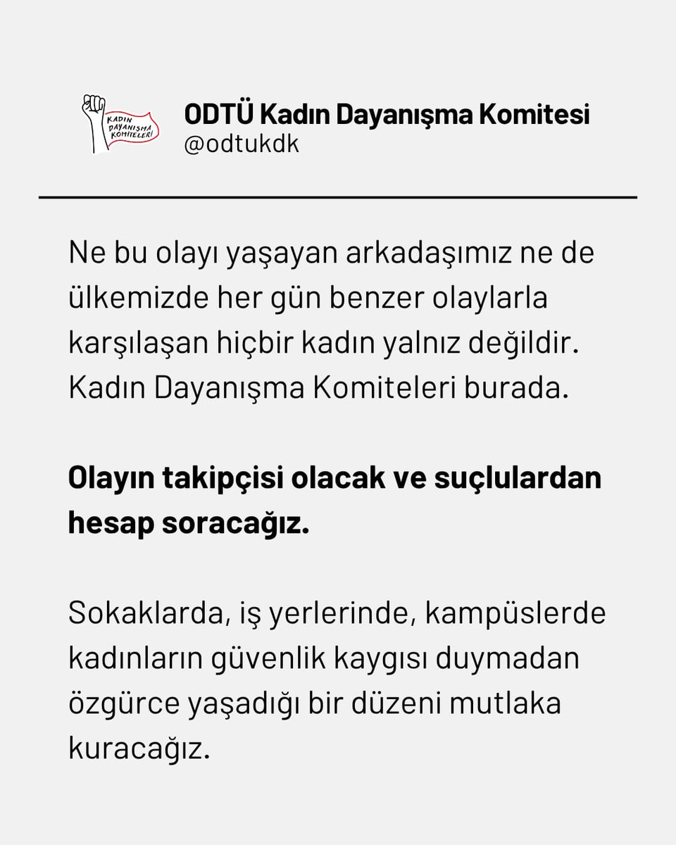 ODTÜ Kütüphanesi'nde bu akşam bir kadın arkadaşımız, uyuşturucu etkisinde ve bıçakla gezen bir şahıs tarafından taciz edildi. Bu olayın takipçisi olacak, hesabını soracağız! #suçlusunuz
