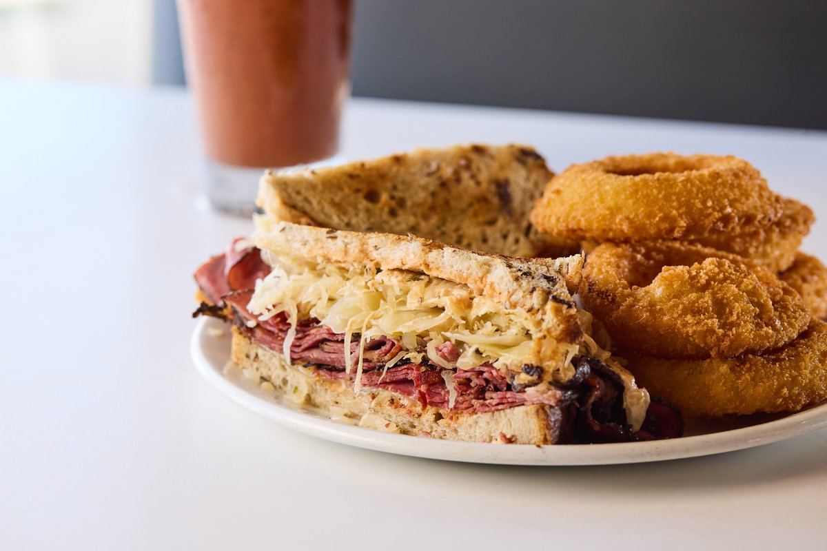 Try the Good Lucky Reuben at Luckys Café — Certified Angus Beef® brand pastrami, Swiss, sauerkraut &amp; special dressing on grilled rye. A classic done right!