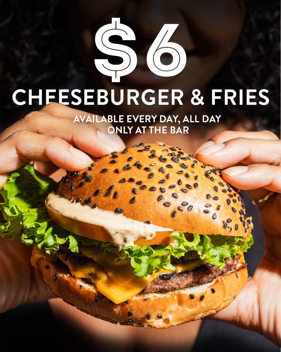All-day cravings, all-day deals 🍔

$6 burgers, every day—only at the bar. Come join us!