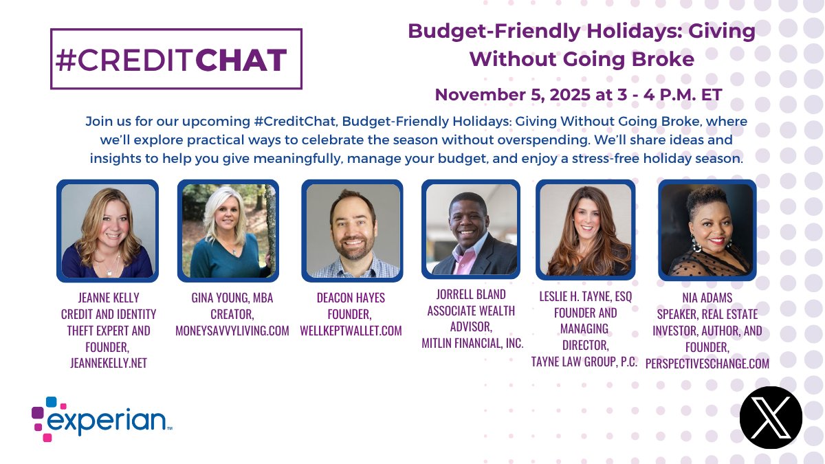 Excited to join today’s <a href="/Experian/">Experian</a> #CreditChat on "Budget-Friendly Holidays: Giving Without Going Broke" - follow along for insights, tips, and helpful conversation!