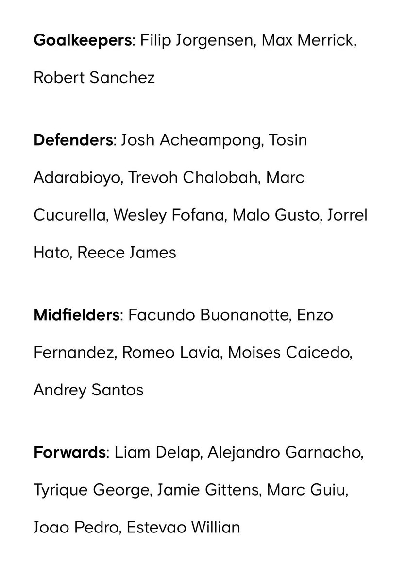 🚨Chelsea squad lists for the game vs Qarabag tomorrow