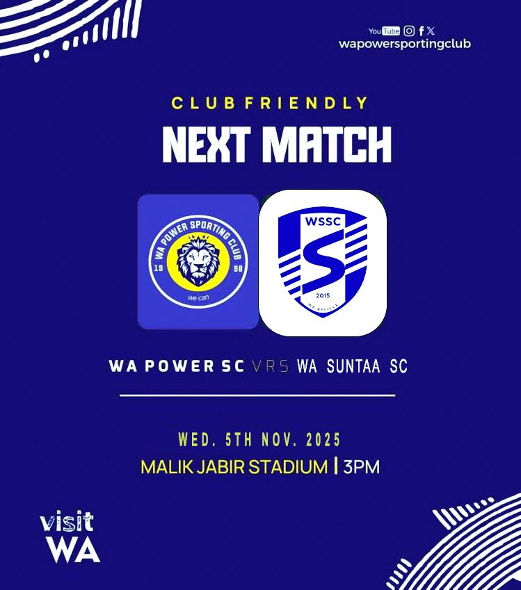 WaPowerSC1's tweet photo. π¨ Club Friendly!!
Wa Power SC vs Wa Suntaa SC
#Wecan #VisitWa https://t.co/rE6Dq6yhD1