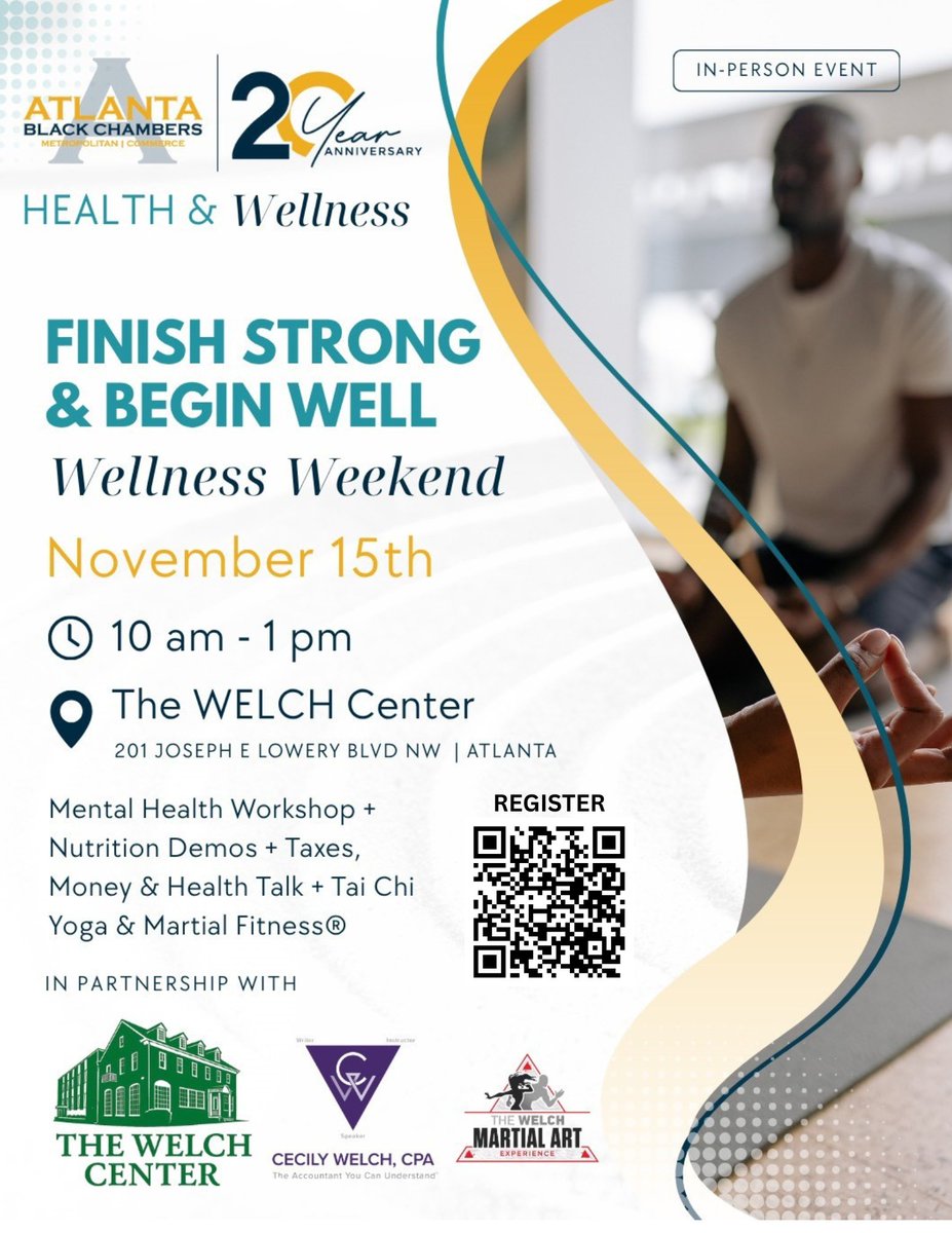 WelchFinAdvisor's tweet photo. Our founder, @CecilyWelchCPA, is speaking at @ATLblackchamber's Wellness Weekend on Nov 15!

She’ll be talking Taxes, Money &amp; Health. Join us for real convos on financial wellness.

🎟 ABC Members: Free | Guests: $24.54
🔗 https://t.co/sejTR2YFbt

#WellnessWeekend #MoneyTalks https://t.co/5m8oxku7WV